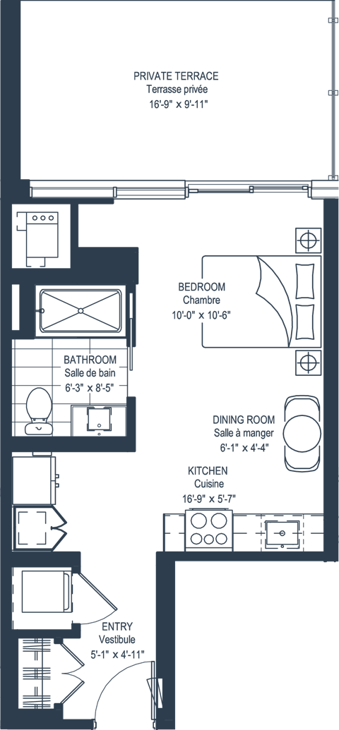Floor plan for studio, 1 bath, 562 sqft
